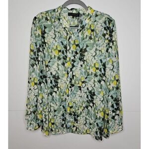Eloquii‎ Womens Green Floral Button Front Blouse With Necktie Detail Size 22